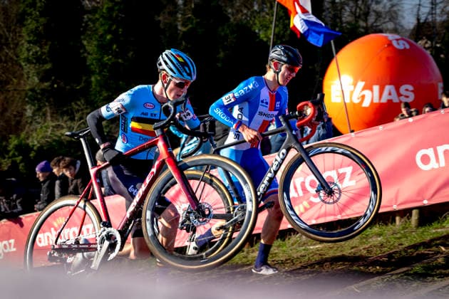 Sil de Brauwere, Krystof Bazant during the UCI Cyclo cross World Cup 2025 men u23 in DENDERMONDE, Belgium on 28 december 2025, photo by Marcel van Dorst EYE4images DeFodi Images