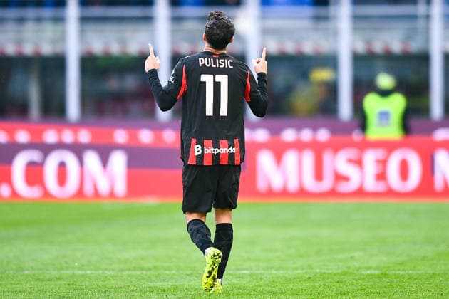 2025-12-28 AC Milan v Hellas Verona FC - Serie A MILAN, ITALY - DECEMBER 28: Christian Pulisic of AC Milan celebrates after scoring the team s first goal during the Serie A match between AC Milan and Hellas Verona FC at Giuseppe Meazza Stadium on December 28, 2025 in Milan, Italy. (Photo by Alberto Gandolfo BSR Agency) Milan Italy Content not available for redistribution in The Netherlands directly or indirectly through any third parties. Copyright: xBSRxAgencyx