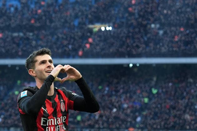 AC Milan s Christian Pulisic celebrates after scoring 1-0 during the Serie A soccer match between Milan and Hellas Verona at the San Siro Stadium in Milan , north Italy - Sunday , December 28 , 2025. - Soccer .  Copyright: xSpada LaPressex
