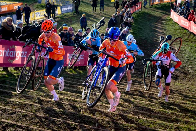 Floris Haverdings, Guss van de Eijnden during the UCI Cyclo cross World Cup 2025 men u23 in DENDERMONDE, Belgium on 28 december 2025, photo by Marcel van Dorst EYE4images DeFodi Images