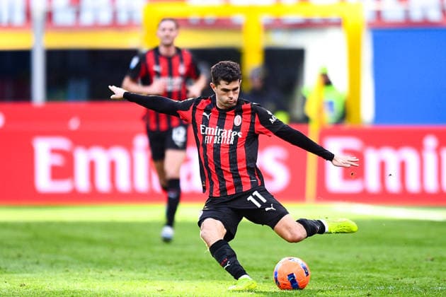 2025-12-28 AC Milan v Hellas Verona FC - Serie A MILAN, ITALY - DECEMBER 28: Christian Pulisic of AC Milan in action during the Serie A match between AC Milan and Hellas Verona FC at Giuseppe Meazza Stadium on December 28, 2025 in Milan, Italy. (Photo by Alberto Gandolfo BSR Agency) Milan Italy Content not available for redistribution in The Netherlands directly or indirectly through any third parties. Copyright: xBSRxAgencyx