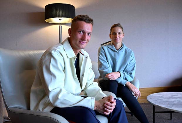 Tennis players Jiri Lehecka, left, and Karolina Pliskova met with journalists before their departure for Australia and the start of the new tennis season on December 28, 2025. (CTKxPhoto KaterinaxSulova) CTKPhotoP2025122802353  CTKPhotoP2025122802353