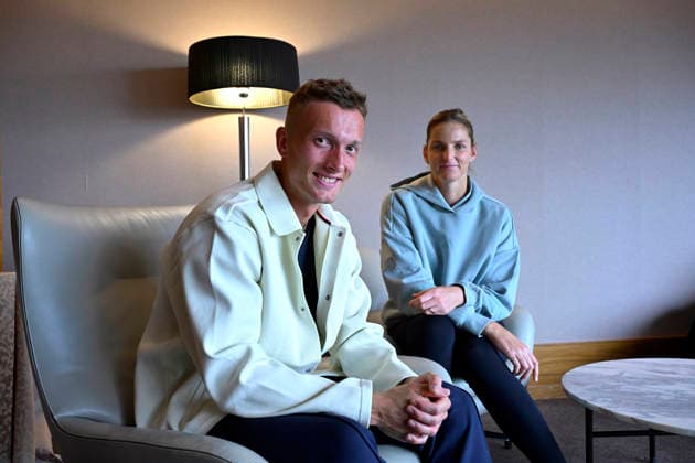 Tennis players Jiri Lehecka, left, and Karolina Pliskova met with journalists before their departure for Australia and the start of the new tennis season on December 28, 2025. (CTKxPhoto KaterinaxSulova) CTKPhotoP2025122802354  CTKPhotoP2025122802354