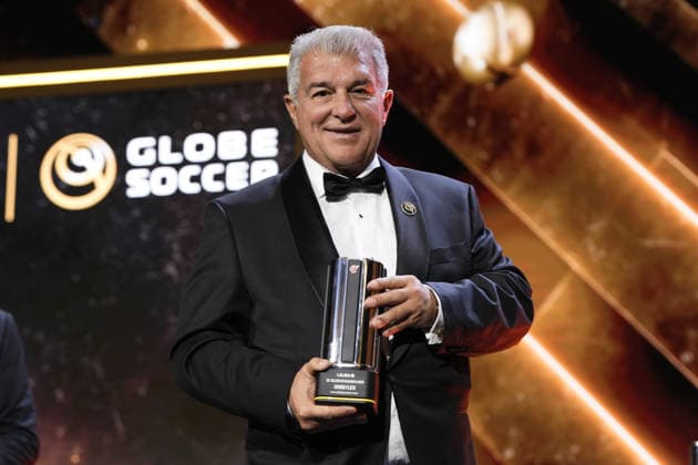 Joan Laporta wuth LaLiga Award: Tribute to FC Barcelona, Barca during the Globe Soccer Awards 2025- 16h edition. in Dubai, UAE - Soccer - December 28, 2025  Copyright: xFabioxFerrari LaPressex