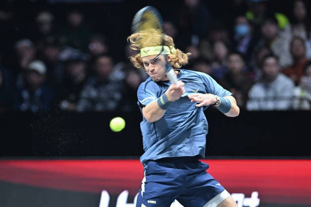 SHENZHEN, CHINA - DECEMBER 28: Andrey Rublev returns a shot in the Men s Singles match against Flavio Cobolli of Italy on day 3 of the 2025 World Tennis Continental Cup at Shenzhen Universiade Center on December 28, 2025 in Shenzhen, Guangdong Province of China.  Copyright: xVCGx 111612362588