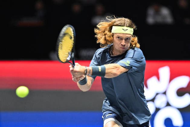 SHENZHEN, CHINA - DECEMBER 28: Andrey Rublev returns a shot in the Men s Singles match against Flavio Cobolli of Italy on day 3 of the 2025 World Tennis Continental Cup at Shenzhen Universiade Center on December 28, 2025 in Shenzhen, Guangdong Province of China.  Copyright: xVCGx 111612362583