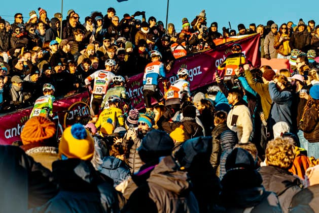 Cyclocross - UCI cyclo-cross World Cup Dendermonde Belgian national champion Thibau Nys (BEL Baloise Glowi Lions) leads the group up the stairs, ahead of Dutch national champion Tibor Del Grosso (NED Alpecin - Deceuninck), Spanish national champion Felipe Orts Lloret (ESP Ridley Racing Team), Michael Vanthourenhout (BEL Pauwels Sauzen - Altez Industriebouw Cycling Team), Ryan Kamp (NED Fenix), Wout van Aert (BEL Team Visma Lease a Bike) and Emiel Verstrynge (BEL Crelan-Corendon) UCI CYCLO CROSS WORLD CUP Men Elite 2025 2026 (CDM) - Dendermonde Belgium Photo: Stijn Bastens CC Dendermonde Belgium  Copyright: xContentxCurationx StijnxBastensx xCCx
