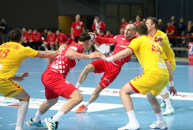 Croatia v North Macedonia: Friendly match Ivano Pavlovic of Croatia in action during the friendly handball match between Croatia and North Macedonia at Zatika Hall od December 28, 2025. in Porec, Croatia.  SasaxMiljevic PIXSELL