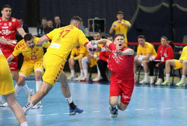 Croatia v North Macedonia: Friendly match Matko Moslavac of Croatia shoots during the friendly handball match between Croatia and North Macedonia at Zatika Hall od December 28, 2025. in Porec, Croatia.  SasaxMiljevic PIXSELL