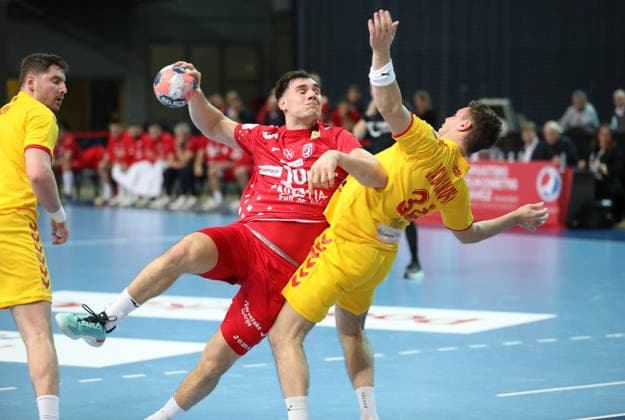 Croatia v North Macedonia: Friendly match Josip Simic of Croatia shoots during the friendly handball match between Croatia and North Macedonia at Zatika Hall od December 28, 2025. in Porec, Croatia.  SasaxMiljevic PIXSELL