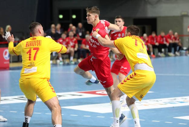Croatia v North Macedonia: Friendly match Matko Moslavac of Croatia in action during the friendly handball match between Croatia and North Macedonia at Zatika Hall od December 28, 2025. in Porec, Croatia.  SasaxMiljevic PIXSELL