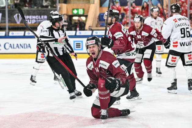 DAVOS, SWITZERLAND DECEMBER 29 Filip Chlapik of Sparta Praha celebrate his goal during the Spengler Cup Davos match between HC Sparta Praha v Team Canada at Zondacrypto Arena on December 29, 2025 in Davos, Switzerland Davos Graubunden Switzerland Copyright: xJustPictures.ch AndreaxBrancax jp-en-EuSpIm-AB_29122025_AAB_5388