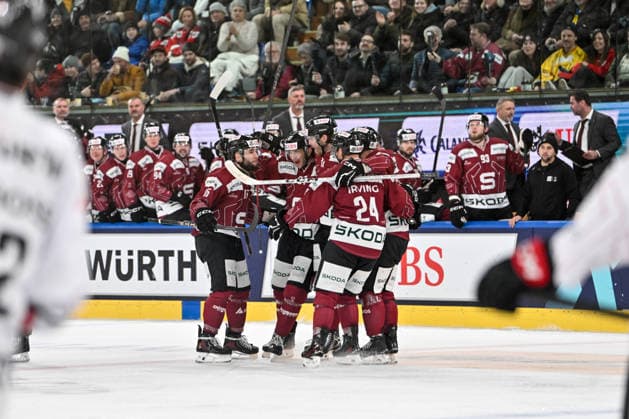 DAVOS, SWITZERLAND DECEMBER 29 Martins Dzierkals of Sparta Praha L celebrate his goal with Dominik Masin of Sparta Praha, Krystof Hrabik of Sparta Praha and Aaron Irving of Sparta Praha during the Spengler Cup Davos match between HC Sparta Praha v Team Canada at Zondacrypto Arena on December 29, 2025 in Davos, Switzerland Davos Graubunden Switzerland Copyright: xJustPictures.ch AndreaxBrancax jp-en-EuSpIm-AB_29122025_AAB_4973