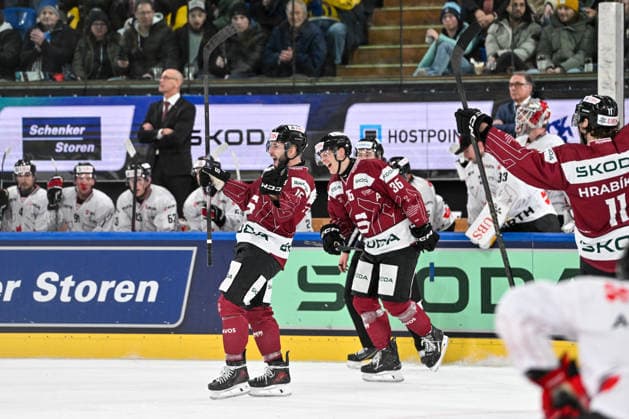 DAVOS, SWITZERLAND DECEMBER 29 Martins Dzierkals of Sparta Praha celebrate his goal during the Spengler Cup Davos match between HC Sparta Praha v Team Canada at Zondacrypto Arena on December 29, 2025 in Davos, Switzerland Davos Graubunden Switzerland Copyright: xJustPictures.ch AndreaxBrancax jp-en-EuSpIm-AB_29122025_AAB_5481