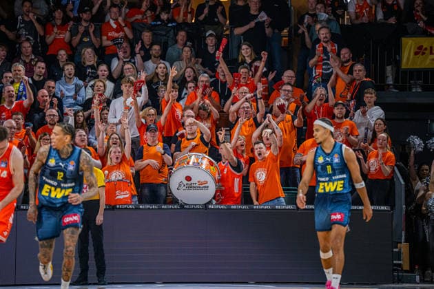 1 Basketball Bundesliga, easyCredit BBL, Season 2025 2026, Men, Main Round, Matchday 13, 29 12 2025, RASTA Vechta EWE Baskets Oldenburg Velcro Fanclub RASTA Vechta during the match Vechta RASTA Dome Lower Saxony Germany