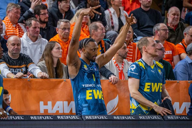 1 Basketball Bundesliga, easyCredit BBL, Season 2025 2026, Men, Main Round, Matchday 13, 29 12 2025, RASTA Vechta EWE Baskets Oldenburg Dakarai Tucker 7 EWE Baskets Oldenburg during the game Vechta RASTA Dome Lower Saxony Germany