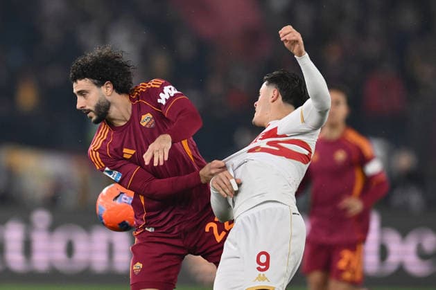 Mario Hermoso of A.S. Roma and Vitinha of Genoa C.F.C. are in action during the 17th day of the Serie A Championship between A.S. Roma and Genoa C.F.C. at the Olympic Stadium on December 29, 2025 in Rome, Italy.  Copyright: xDomenicoxCippitelli IPAxSportx xipa-agency.netx xx IPA_69547186 IPA_Agency_IPA69547186