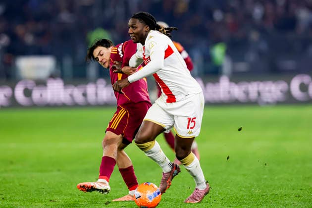 Serie a football match AS Roma vs Genoa Roma™s Argentinian forward Paulo Dybala challenges for the ball with Genoa™s English defender Brooke Norton-Cuffy during the Serie A football match between AS Roma vs Genoa at the Olimpico Stadium in Rome, Italy on December 29, 2025. _BPH2620_1 Copyright: xAntonioxBalascox