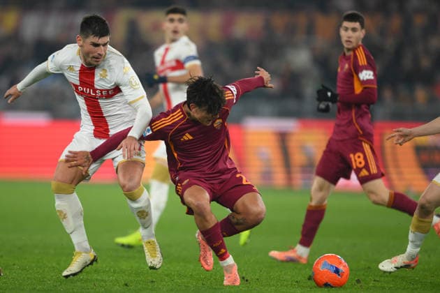 29th December 2025, Stadio Olimpico, Rome, Italy; Serie A Football; Roma versus Genoa; Paulo Dybala of AS Roma under pressure from Ruslan Malinovskyi of Genoa C.F.C.  AllShotLive