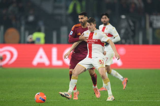 29th December 2025, Stadio Olimpico, Rome, Italy; Serie A Football; Roma versus Genoa; Morten Frendrup of Genoa C.F.C. under pressure from Zeki Celik of AS Roma  AllShotLive