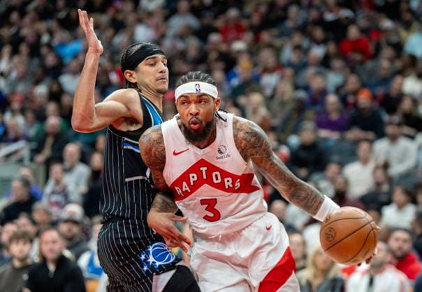 December 29, 2025, Toronto, On, Canada: Toronto Raptors forward Brandon Ingram (3) drives against Orlando Magic guard Anthony Black (left) during first half NBA, Basketball Herren, USA action in Toronto on Monday December 29, 2025. Canada News - December 29, 2025  - ZUMAc35_ 20251229_zaf_c35_045 Copyright: xFrankxGunnx