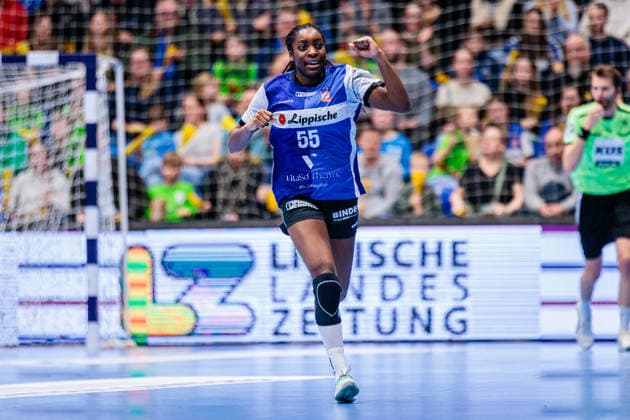 Farrelle Njinkeu HSG Blomberg Lippe, 55 celebrates after scoring goal GER, HSG Blomberg Lippe vs SV Union Halle Neustadt, Handball, 1 Bundesliga Women, Matchday 10, Season 2025 2026, 30 12 2025 GER, HSG Blomberg Lippe vs SV Union Halle Neustadt, Handball, 1 Bundesliga Women, Matchday 10, Season 2025 2026, 30 12 2025 Lemgo Copyright: xEibner-Pressefoto JanxRollingerx EP_JSK