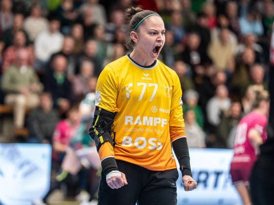 Sara Suba TuS Metzingen, 77 cheers loudly after a save, Frisch Auf Goeppingen vs TuS Metzingen, Handball, 1 Bundesliga, Season 2025 2026, 30 12 2025 Frisch Auf Goeppingen vs TuS Metzingen, Handball, 1 Bundesliga, Season 2025 2026, 30 12 2025 Goeppingen Copyright: xMichaelxSchmidt Eibner-Pressefotx EP_MST