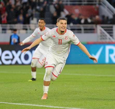 CAF 2025 - Tunisia vs Tanzania Tunisia s midfielder 11 Ismael Gharbi celebrates his goal during the Africa Cup of Nations (CAN) Group C football match between Tanzania and Tunisia at Rabat Olympic Stadium in Rabat, Morocco, on December 30, 2025. Photo by Hamza Bouhara ABACAPRESS.COM Rabat Morocco  Copyright: xBouharaxHamza ABACAx