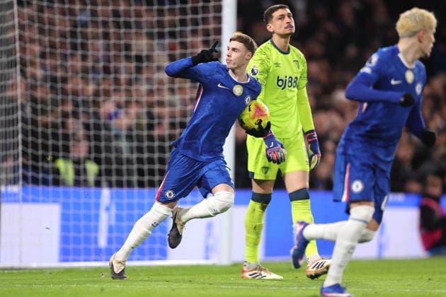 Chelsea gegen Bournemouth 30. Dezember 2025, London Premier League Fußball Chelsea gegen AFC Bournemouth Cole Palmer von Chelsea feiert den Ausgleichstreffer vom Elfmeterpunkt zum 1  Copyright: xCharlottexWilsonx xOffsidexOffside