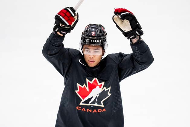 December 30, 2025, Minneapolis, Mn, Canada: Canadian defenceman Kashawn Aitcheson at practice at the world junior hockey championship in Minneapolis on Tuesday, Dec. 30, 2025. Canada News - December 30, 2025  - ZUMAc35_ 20251230_zaf_c35_021 Copyright: xChristopherxKatsarovx