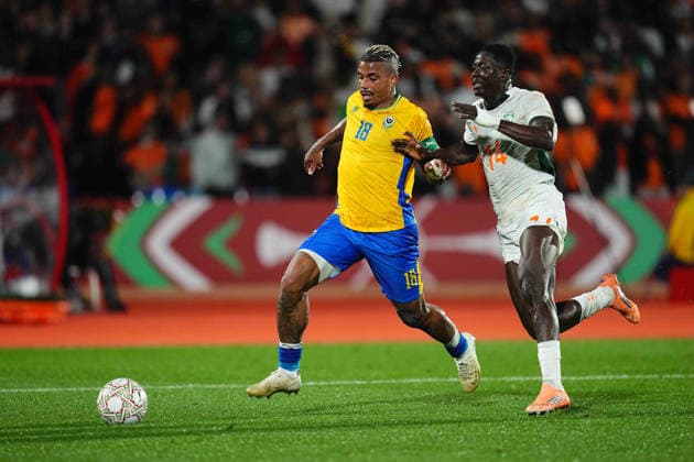 Mario RenÃ Junior Lemina Gabon and Oumar Diakite Ivory Coast battle for the ball during the Africa Cup Of Nations match between Gabon and Ivory Coast at Marrakesh Stadium on December 31, 2025 in Marrakech, Morocco Photo by Thor Wegner DeFodi Images