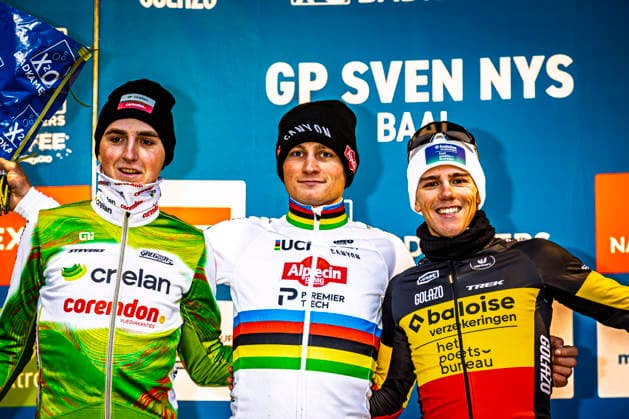 Cyclocross - X2O Badkamers Trofee GP Sven Nys Baal Podium of the Men Elite UCI CYCLO CROSS WORLD CUP race Gavere with CX World Champion Mathieu van der Poel (NED Alpecin-Premier Tech) in first, Emiel Verstrynge (BEL Crelan-Corendon) in second and Belgian national champion Thibau Nys (BEL Baloise Verzekeringen - Het Poetsbureau Lions) third X2O Badkamers Trofee GP Sven Nys Men Elite - Baal Belgium Photo: Stijn Bastens CC Tremelo Belgium  Copyright: xContentxCurationx StijnxBastensx xCCx