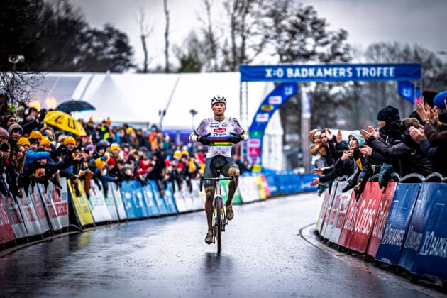 Cyclocross - X2O Badkamers Trofee GP Sven Nys Baal CX World Champion Mathieu van der Poel (NED Alpecin-Premier Tech) welcomes new co-sponsor Premier Tech as he crosses the finish line victorious at the GP Sven Nys X2O Badkamers Trofee GP Sven Nys Men Elite - Baal Belgium Photo: Stijn Bastens CC Tremelo Belgium  Copyright: xContentxCurationx StijnxBastensx xCCx