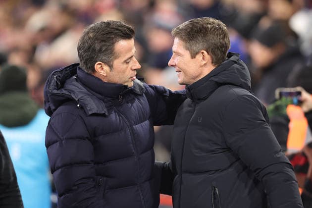 1st January 2026; Selhurst Park, Selhurst, London, England; Premier League Football, Crystal Palace versus Fulham; Pre-match managers embrace between Fulham manager Marco Silva and Crystal Palace manager Oliver Glasner  KatiexChan