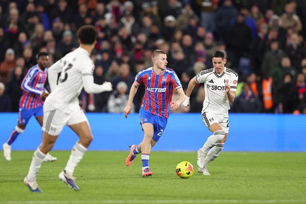 1st January 2026; Selhurst Park, Selhurst, London, England; Premier League Football, Crystal Palace versus Fulham; Adam Wharton of Crystal Palace dribbles past Sasa Lukic of Fulham  KatiexChan
