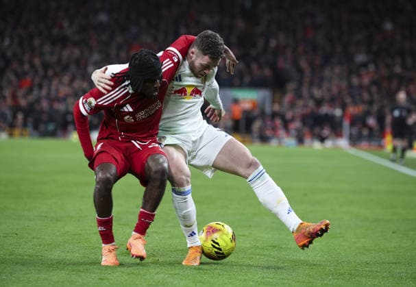 Liverpool v Leeds United, FA Premier League 01.01.26 Liverpool v Leeds United, FA Premier League Bradley Ormesher The Times Jeremie Frimpong of Liverpool and Gabriel Gudmundsson of Leeds United  Copyright: xBradleyxOrmesherx NINTCHDBPICT001048891061