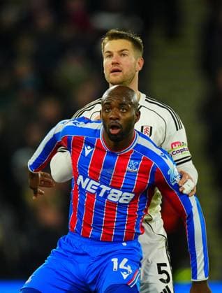Joachim Andersen of Fulham marks Jean-Philippe Mateta of Crystal Palace Crystal Palace v Fulham, Premier League, Football, Selhurst Park, London, UK - 01 Jan 2026London Selhurst Park United Kingdom EDITORIAL USE ONLY No use with unauthorised audio, video, data, fixture lists, club league logos or live services. Online in-match use limited to 120 images, no video emulation. No use in betting, games or single club league player publications.  Copyright: xJavierxGarcia Shutterstockx 16216356ay