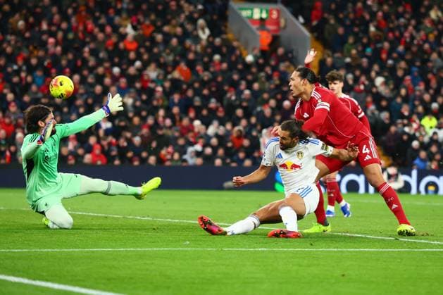 Dominic Calvert-Lewin of Leeds United has his goal disallowed Liverpool v Leeds United, Premier League, Football, Anfield, Liverpool, UK - 01 Jan 2026Liverpool Anfield United Kingdom EDITORIAL USE ONLY No use with unauthorised audio, video, data, fixture lists, club league logos or live services. Online in-match use limited to 120 images, no video emulation. No use in betting, games or single club league player publications.  Copyright: xPaulxCurrie Shutterstockx 16216359bx