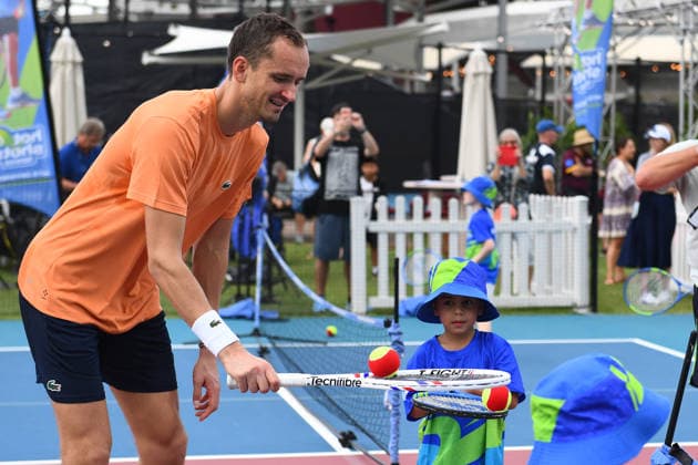 Tennis, ATP tournament in Brisbane, tennis lesson for children with Daniil Medvedev