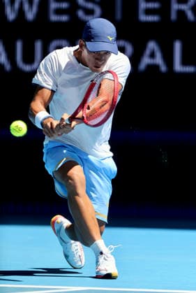 (260102) -- PERTH, Jan. 2, 2026 -- Sebastian Baez of Argentina hits a return during the men s singles match against Jaume Munar of Spain in the Group A round robin match between Spain and Argentina at the 2026 United Cup tennis tournament in Perth, Australia, Jan. 2, 2026. (Photo by Xinhua) (SP)AUSTRALIA-PERTH-TENNIS-UNITED CUP-ESP VS ARG ZhouxDan 