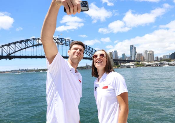 January 2, 2026, Sydney, New South Wales, Australia: Polish tennis players IGA SWIATEK and HUBERT HURKACZ during photo session on the boat in Sydney Harbour Bridge before tennis tournament United Cup, Sydney, Australia. Sydney Australia - ZUMAc278 20260102_zsp_c278_022 Copyright: xMarcinxCholewinskix