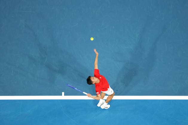 TENNIS UNITED CUP PERTH, Shintaro Mochizuki of Japan in action against Stefanos Tsitsipas of Greece during the United Cup day one match between Greece and Japan at RAC Arena in Perth, Friday, January 2, 2026. ( NO ARCHIVING, EDITORIAL USE ONLY PERTH WESTERN AUSTRALIA AUSTRALIA  Copyright: xRICHARDxWAINWRIGHTx 20260103126814144597