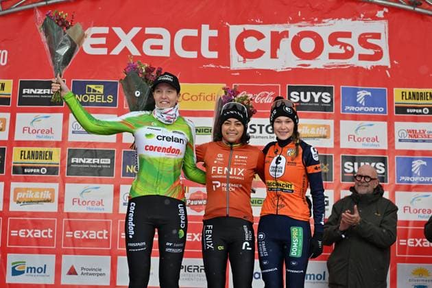 Exact Cross 2026 Mol MOL, BELGIUM - JANUARY 02 : Alvarado Ceylin Del Carmen (NED) of Alpecin-Deceuninck, Bakker Manon (NED) of Crelan - Corendon and Brouwers Julie (BEL) of Charles Liegeois Roastery Cx during the 5th leg of the Zilvermeercross Exact Cross 2026 a cyclocross race for Women Elite on January 2, 2026 in Mol, Belgium, 02 01 2026 ( Mol Belgium  Copyright: xBcex