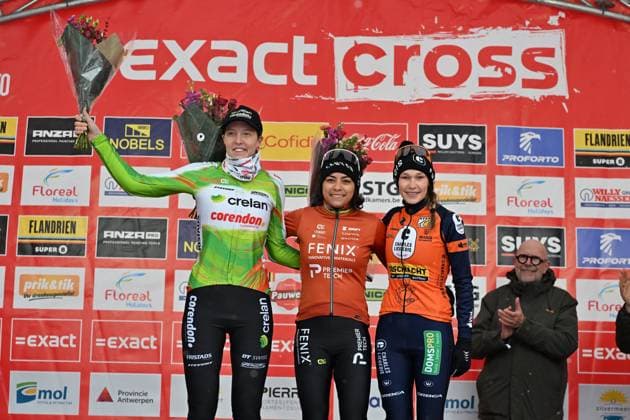 Exact Cross 2026 Mol MOL, BELGIUM - JANUARY 02 : Alvarado Ceylin Del Carmen (NED) of Alpecin-Deceuninck, Bakker Manon (NED) of Crelan - Corendon and Brouwers Julie (BEL) of Charles Liegeois Roastery Cx during the 5th leg of the Zilvermeercross Exact Cross 2026 a cyclocross race for Women Elite on January 2, 2026 in Mol, Belgium, 02 01 2026 ( Mol Belgium  Copyright: xBcex