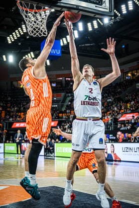 Christopher Ledlum ratiopharm ulm and Gabrielius Maldunas Lietkabelis Panevezys in a duel during the EuroCup match between ratiopharm ulm vs Lietkabelis Panevezys at ratiopharm Arena on January 02, 2026 in Neu Ulm, Germany, Germany Photo by Harry Langer DeFodi Images Christopher Ledlum ratiopharm ulm and Gabrielius Maldunas Lietkabelis Panevezys battle for the ball during the EuroCup match between ratiopharm ulm vs Lietkabelis Panevezys at ratiopharm Arena on January 2, 2026 in Neu Ulm, Germany Photo by Harry Langer DeFodi Images Photo by Harry Langer DeFodi Images