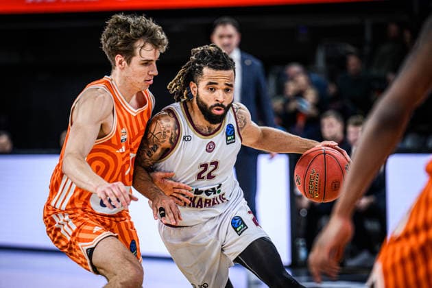 Tobias Jensen ratiopharm ulm and Michael Flowers Lietkabelis Panevezys in a duel during the EuroCup match between ratiopharm ulm vs Lietkabelis Panevezys at ratiopharm Arena on 02 January 2026 in Neu Ulm, Germany, Germany Photo by Harry Langer DeFodi Images Tobias Jensen ratiopharm ulm and Michael Flowers Lietkabelis Panevezys battle for the ball during the EuroCup match between ratiopharm ulm vs Lietkabelis Panevezys at ratiopharm Arena on January 2, 2026 in Neu Ulm, Germany Photo by Harry Langer DeFodi Images Photo by Harry Langer DeFodi Images