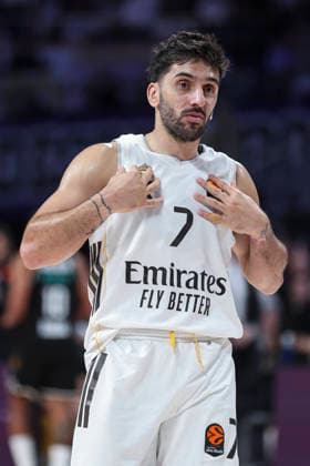 January 2, 2026, Madrid, Madrid, Spain: Facundo Campazzo of Real Madrid gestures during the Turkish Airlines EuroLeague Regular Season Round 19 match between Real Madrid and Dubai Basketball at Movistar Arena on January 02 2026, in Madrid, Spain. Madrid Spain - ZUMAa181 20260102_zaa_a181_210 Copyright: xIrinaxR.xHipolitox