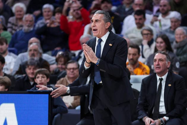 January 2, 2026, Madrid, Madrid, Spain: Sergio Scariolo, head coach of Real Madrid gestures during the Turkish Airlines EuroLeague Regular Season Round 19 match between Real Madrid and Dubai Basketball at Movistar Arena on January 02 2026, in Madrid, Spain. Madrid Spain - ZUMAa181 20260102_zaa_a181_219 Copyright: xIrinaxR.xHipolitox
