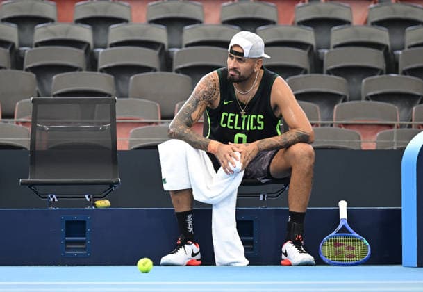 TENNIS BRISBANE INTERNATIONAL PREVIEW, Australian Nick Kyrgios recovers during a practice session ahead of the Brisbane International at the Queensland Tennis Centre in Brisbane, Saturday, January 3, 2026. ( NO ARCHIVING, EDITORIAL USE ONLY Brisbane Queensland Australia  Copyright: xDAVExHUNTx 20260103156826505210