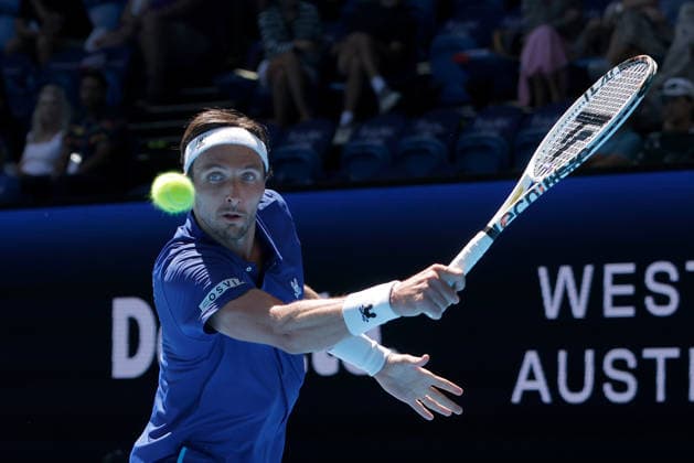 TENNIS UNITED CUP PERTH, Arthur Rinderknech of France in action against Stan Wawrinka of Switzerland during the United Cup day two match between Switzerland and France at RAC Arena in Perth, Saturday, January 3, 2026. ( NO ARCHIVING, EDITORIAL USE ONLY PERTH WESTERN AUSTRALIA AUSTRALIA  Copyright: xRICHARDxWAINWRIGHTx 20260103112230533570
